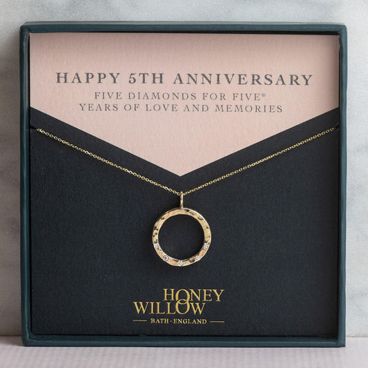 5th Anniversary Gift - Recycled 9kt Gold Diamond Halo Necklace - 5 Diamonds for 5® Years