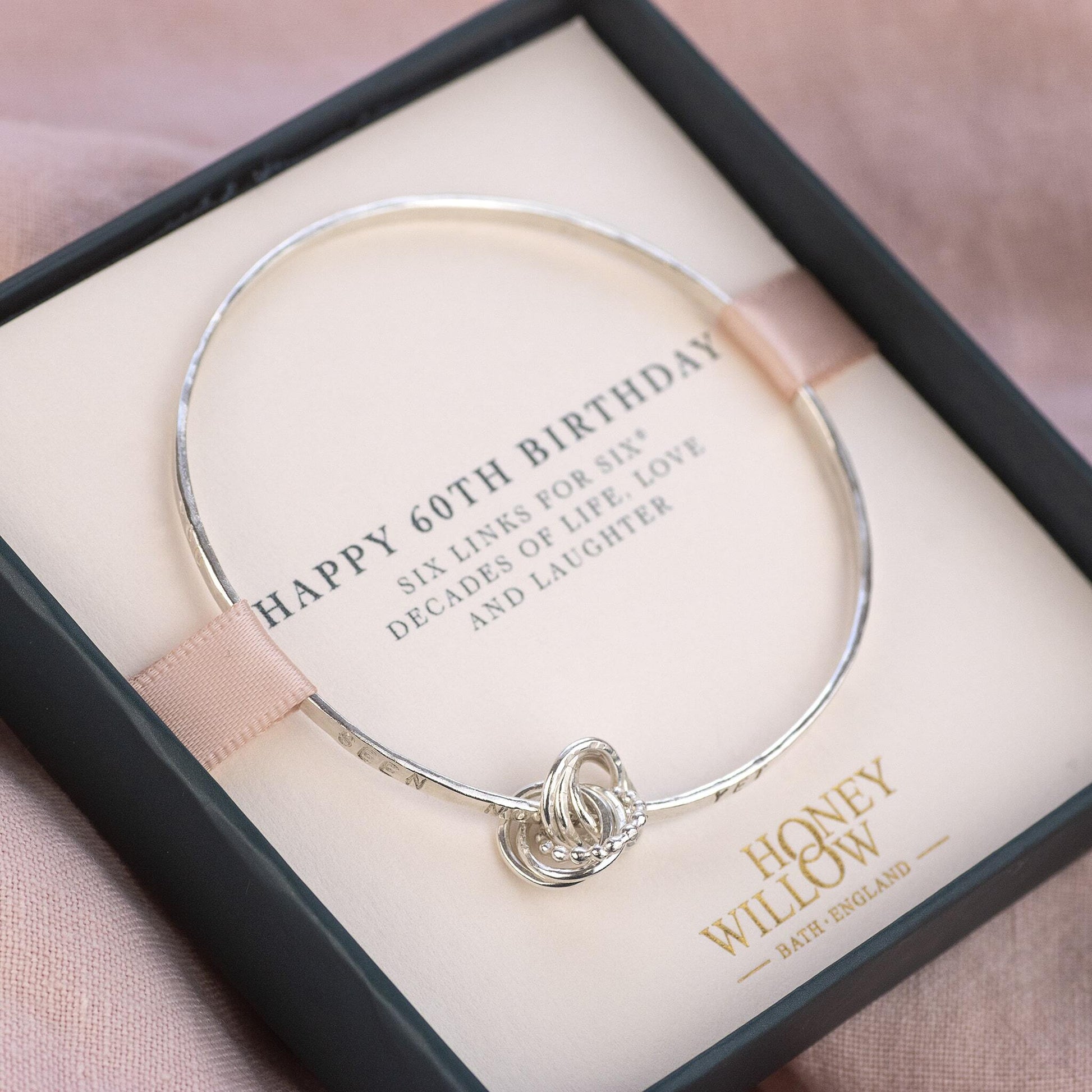 Personalised 60th Birthday Bracelet - 6 Links for 6 Decades - Hand-Stamped