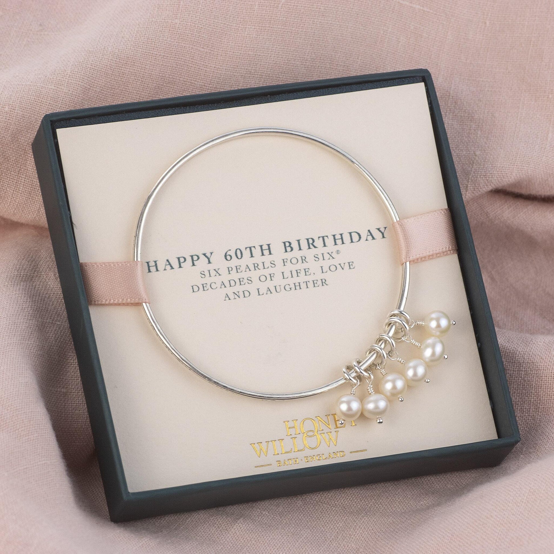 Personalised 60th Birthday Bracelet Silver - 6 Pearls for 6 Decades - Hand Stamped