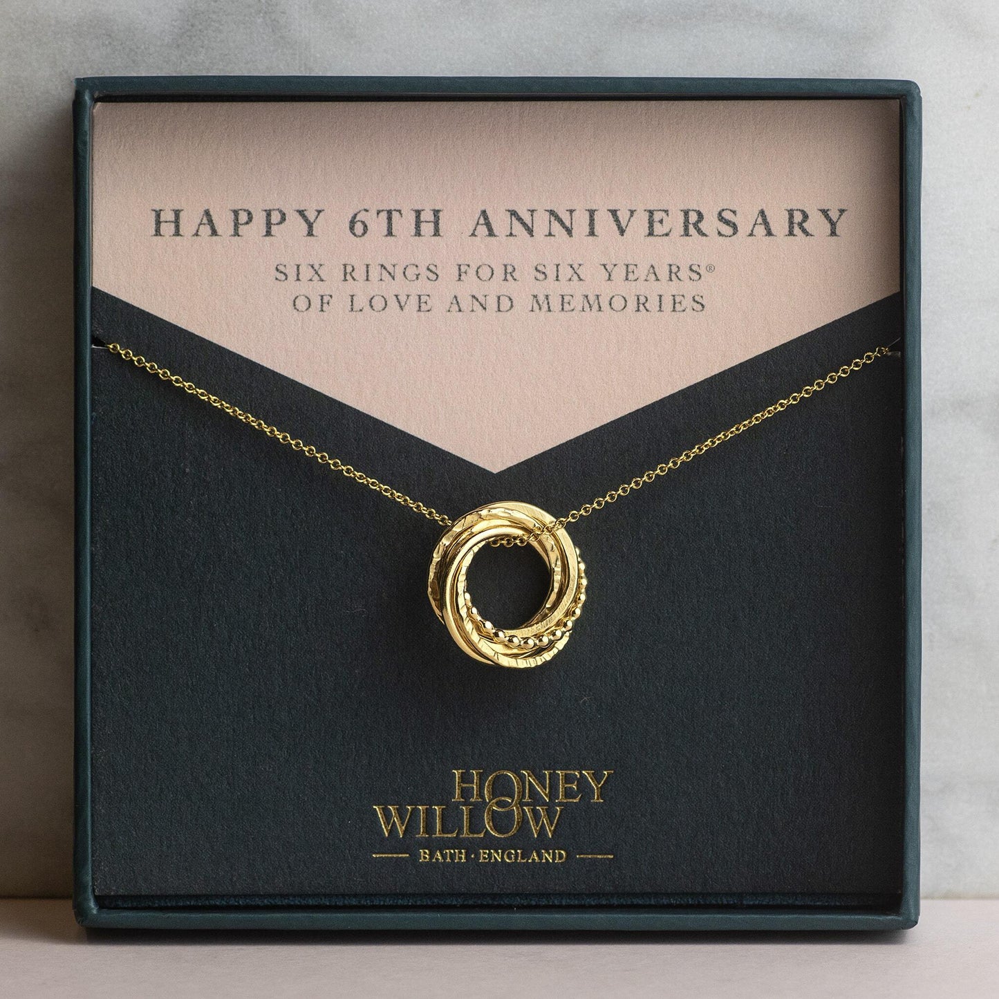 6th Anniversary Necklace - The Original 6 Rings for 6 Years - Petite Gold