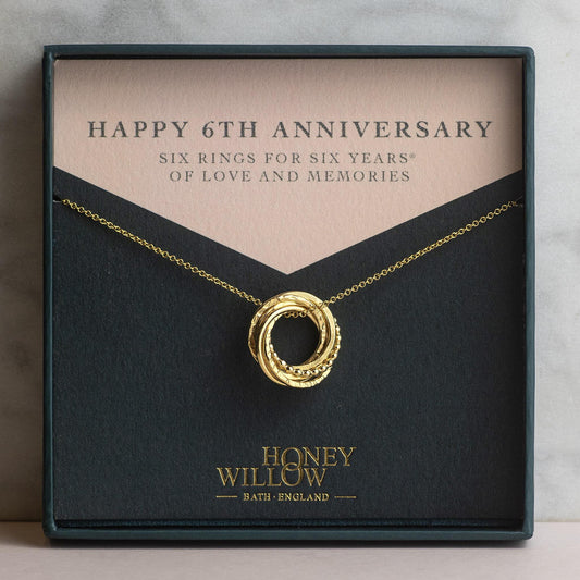 6th Anniversary Necklace - Petite Gold - The Original 6 Rings for 6 Years® Necklace