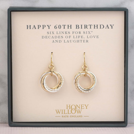 60th Birthday Earrings - Petite Mixed Metal - 6 Links for 6 Decades Earrings