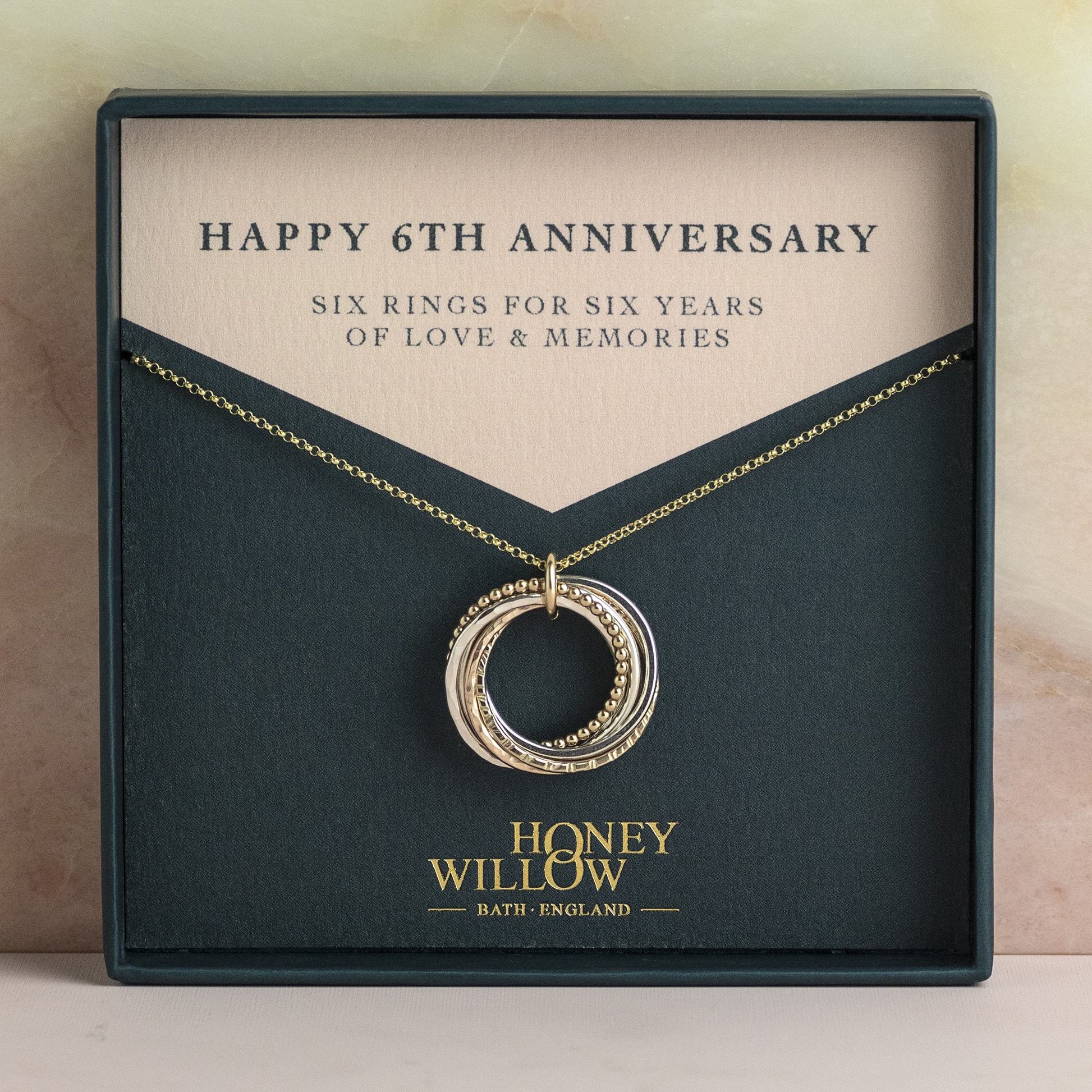 9kt Gold 6th Anniversary Necklace -  The Original 6 Links for 6 Years Necklace - Recycled Gold, Rose Gold & Silver