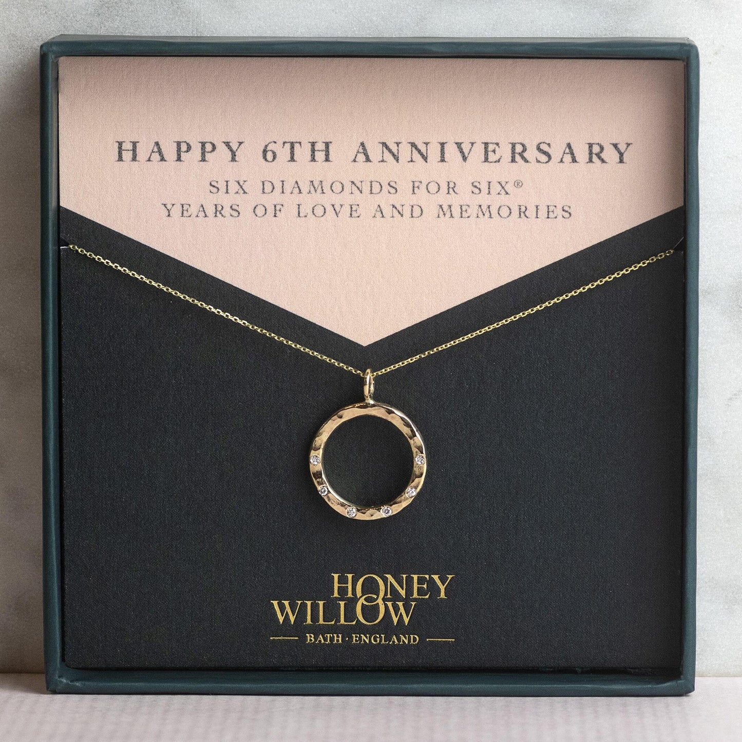6th Anniversary Gift - 9kt Gold Diamond Halo Necklace - 6 Diamonds for 6® Years