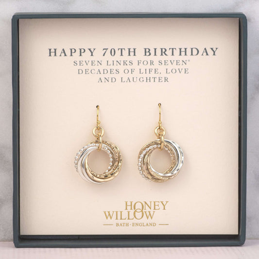 70th Birthday Earrings - The Original 7 Links for 7 Decades Earrings - Petite Silver & Gold
