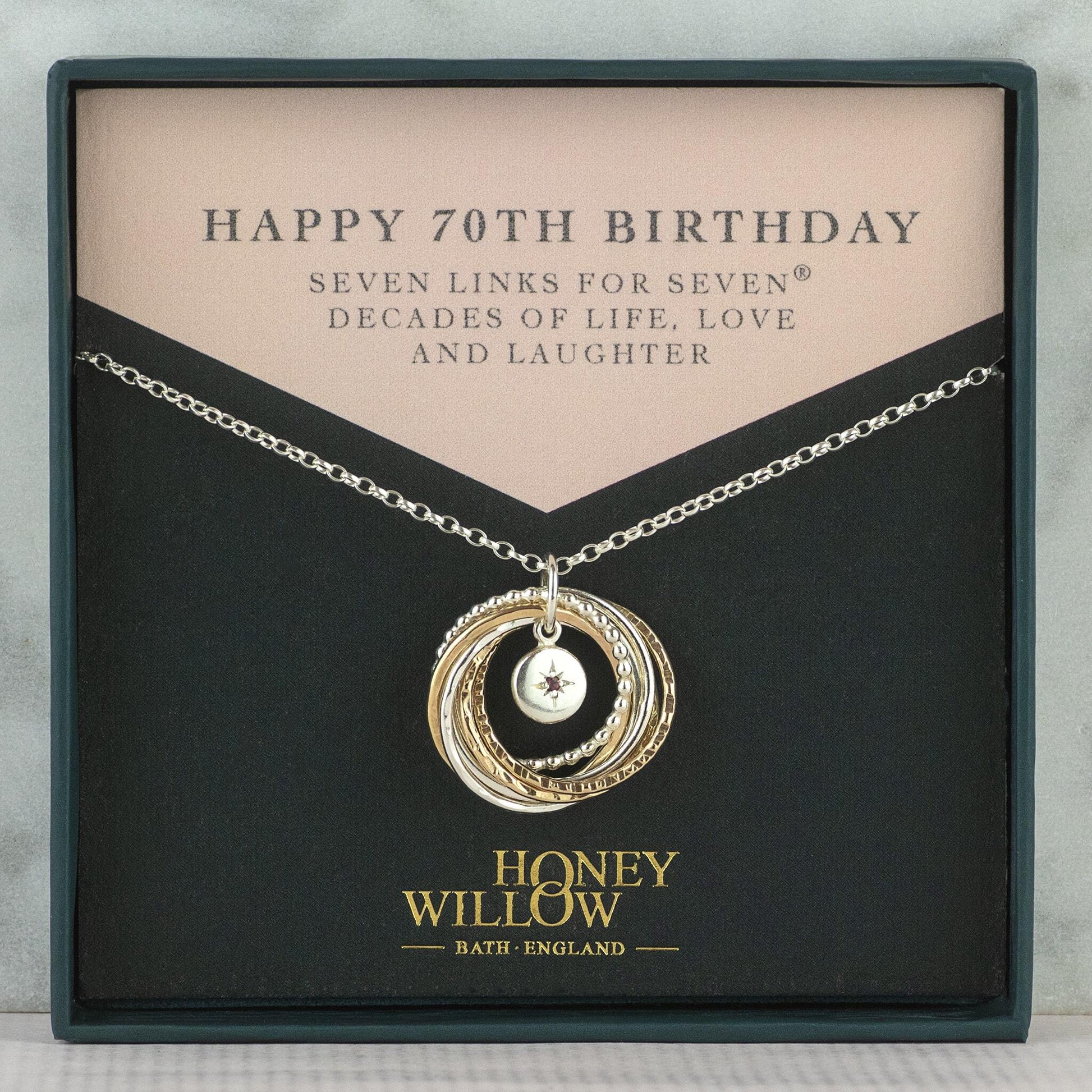 70th Birthday Birthstone Necklace - The Original 7 Links for 7 Decades Necklace - Silver & Gold