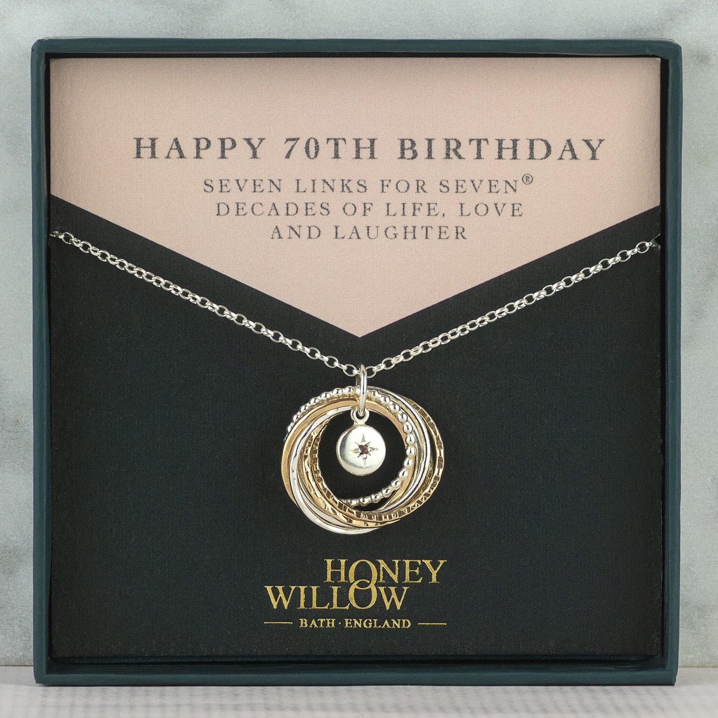 70th Birthday Birthstone Necklace - Mixed Metal - The Original 7 Links for 7® Decades Necklace