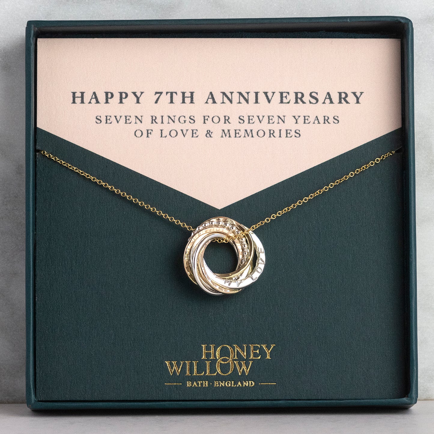 Personalised 7th Anniversary Necklace - Hand Stamped - Petite Mixed Metal