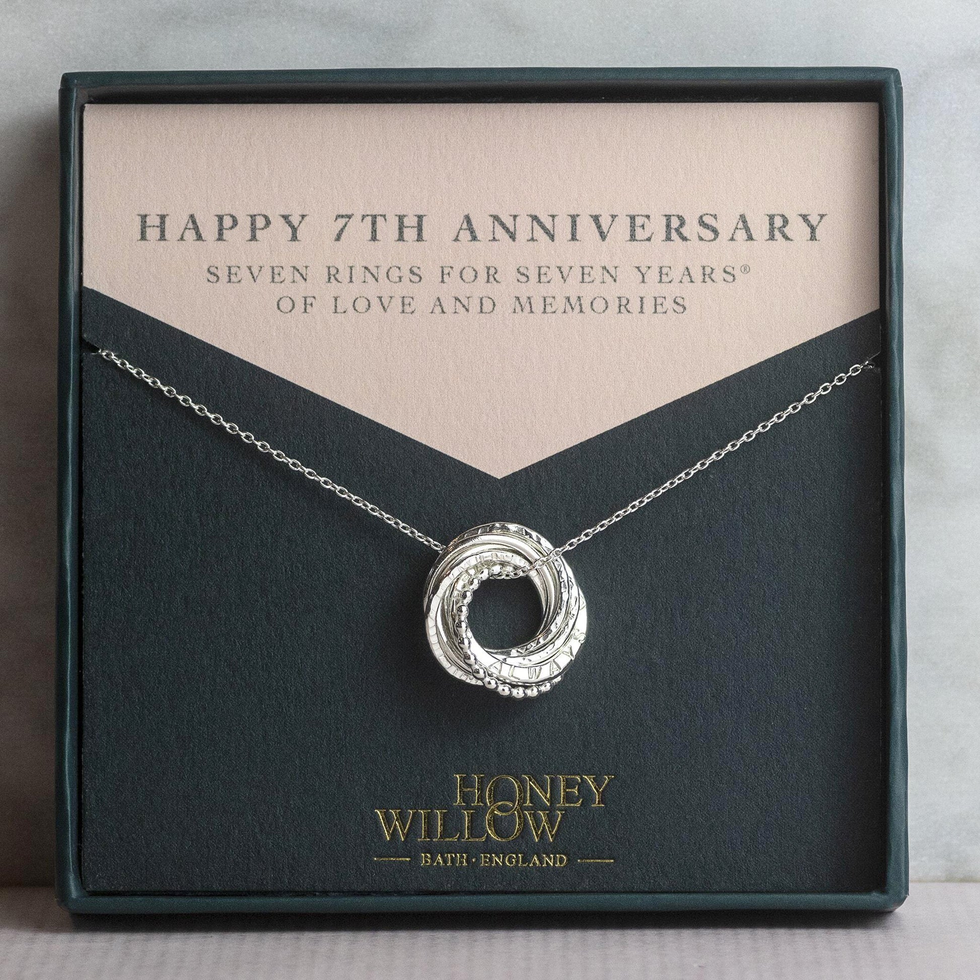 Personalised 7th Anniversary Necklace - Hand-Stamped - The Original 7 Rings for 7 Years Necklace - Petite Silver