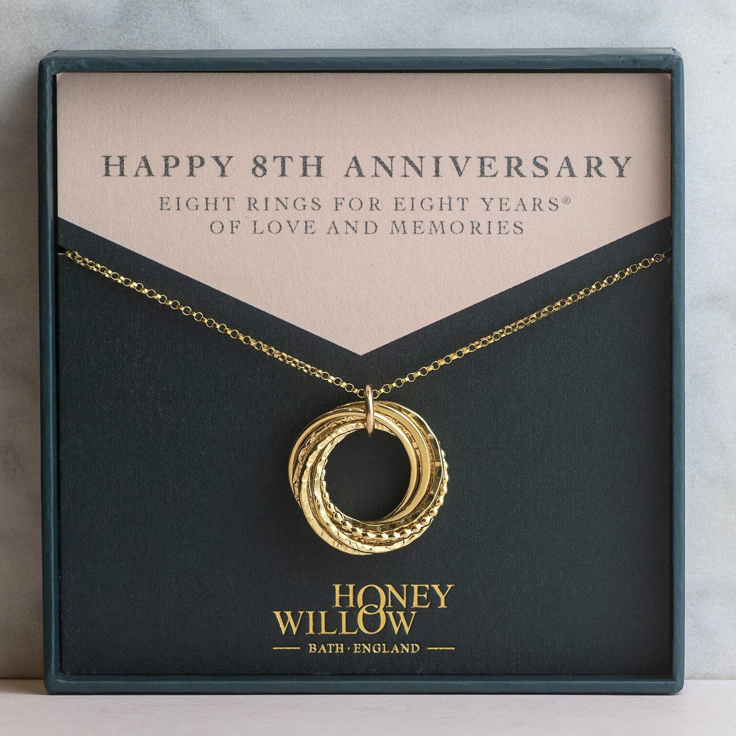 8th Anniversary Necklace - The Original 8 Rings for 8 Years - Gold