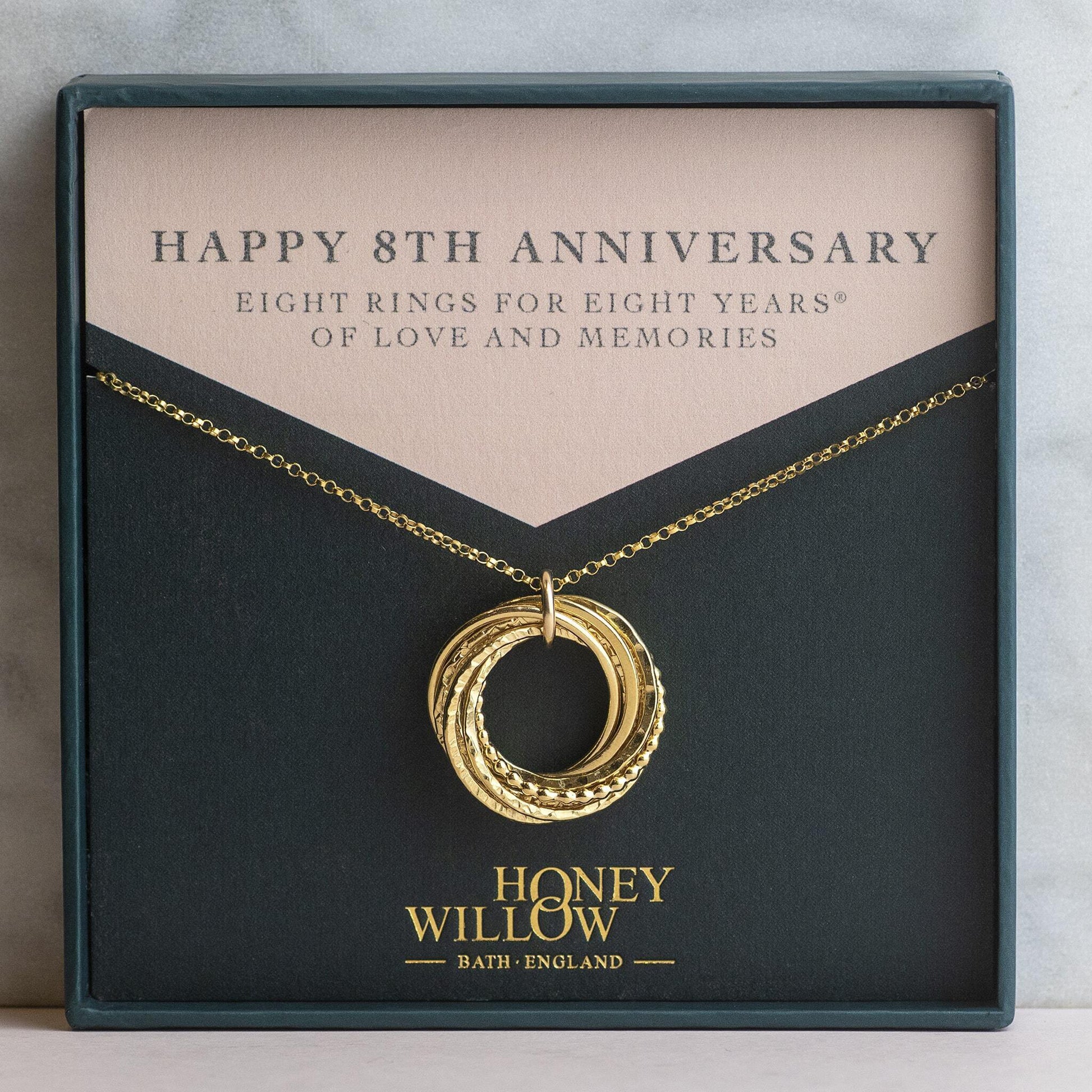8th Anniversary Necklace - Gold - The Original 8 Rings for 8 Years Necklace
