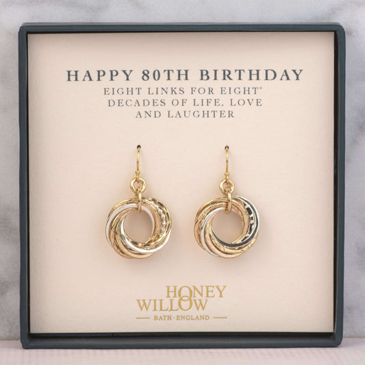 80th Birthday Earrings - The Original 8 Links for 8 Decades Earrings - Petite Silver & Gold