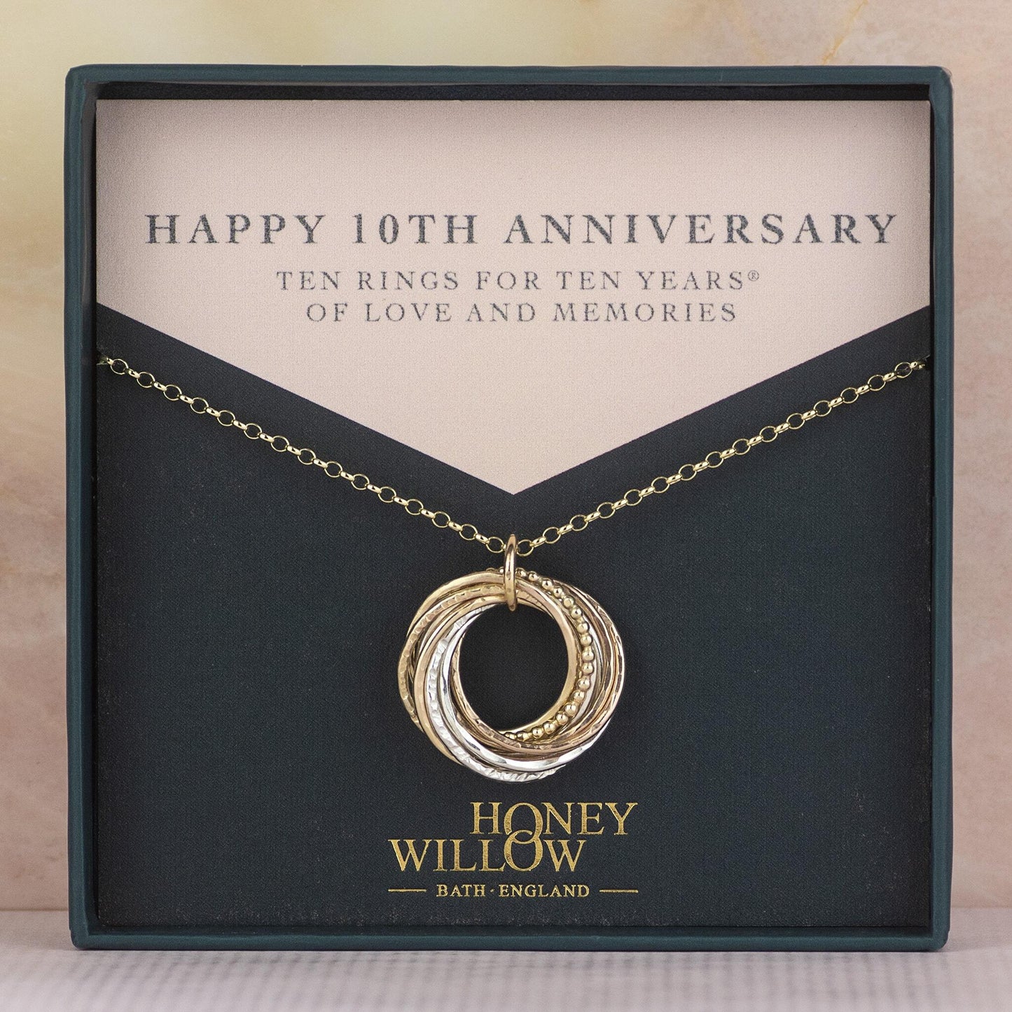 9kt Gold 10th Anniversary Necklace -  The Original 10 Links for 10 Years Necklace - Recycled Gold, Rose Gold & Silver