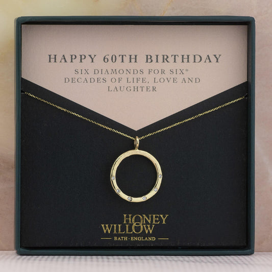 60th Birthday Gift - Recycled 9kt Gold Diamond Halo Necklace - 6 Diamonds for 6® Decades
