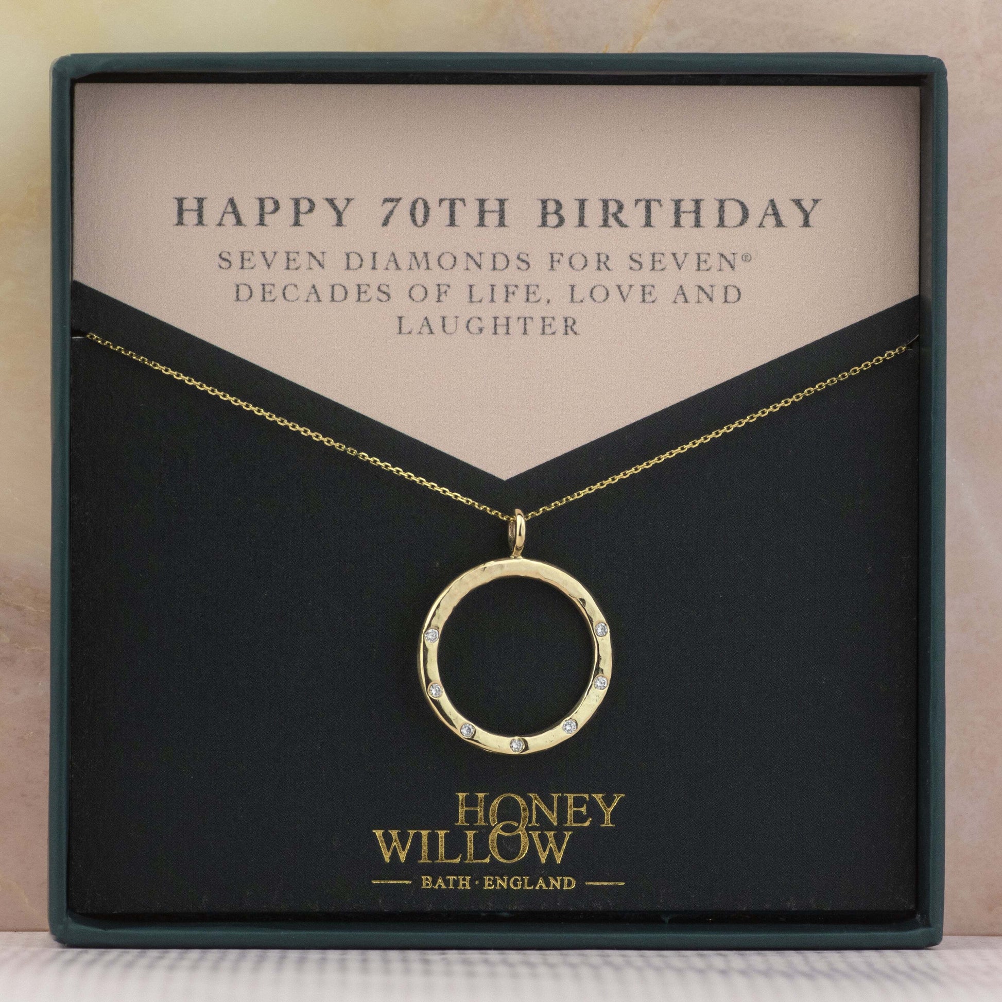 70th Birthday Gift - Recycled 9kt Gold Diamond Halo Necklace - 7 Diamonds for 7® Decades