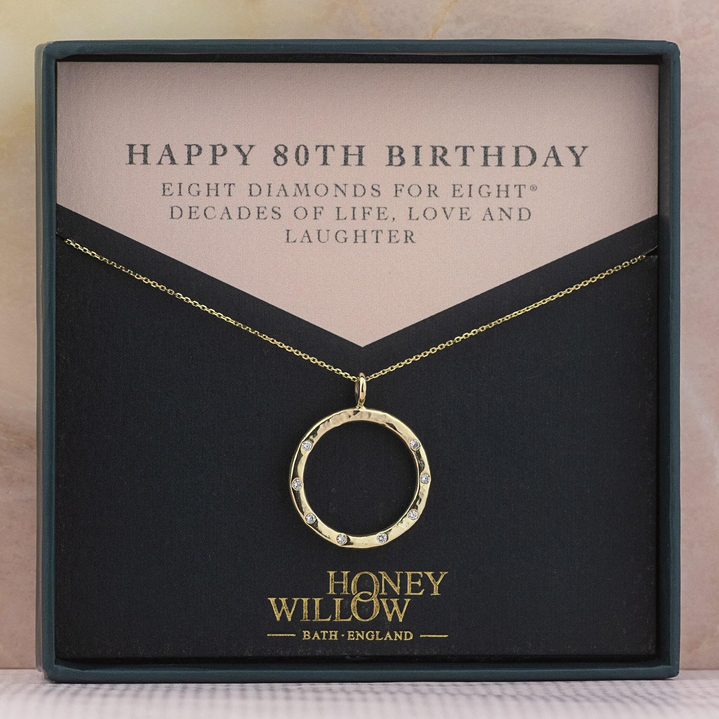 80th Birthday Gift - Recycled 9kt Gold Diamond Halo Necklace - 8 Diamonds for 8® Decades