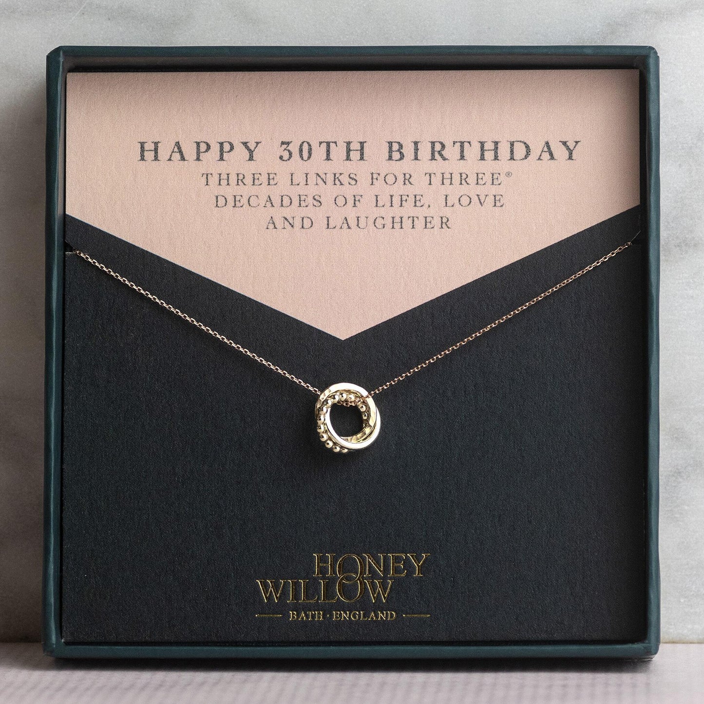 Tiny 9kt 30th Birthday Love Knot Necklace - Recycled White Gold - Rose Gold - Yellow Gold