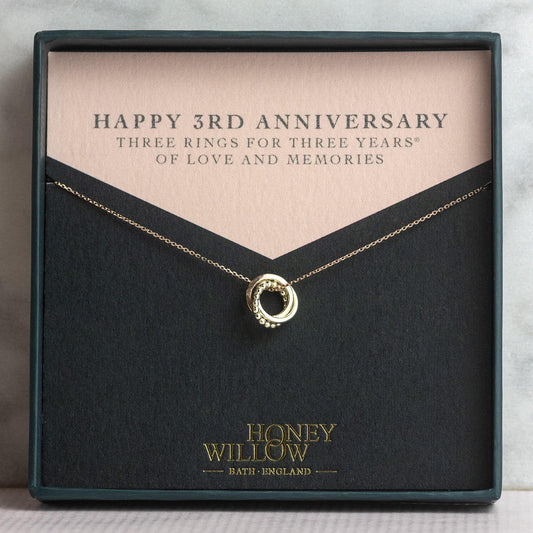 9kt Gold 3rd Anniversary Love Knot Necklace -  The Original 3 Links for 3 Years Necklace - Recycled Gold, Rose Gold & White Gold