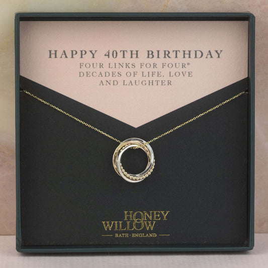 9kt Gold 40th Birthday Necklace - The Original 4 Links for 4 Decades Necklace - Petite Recycled Gold, Rose Gold & Silver