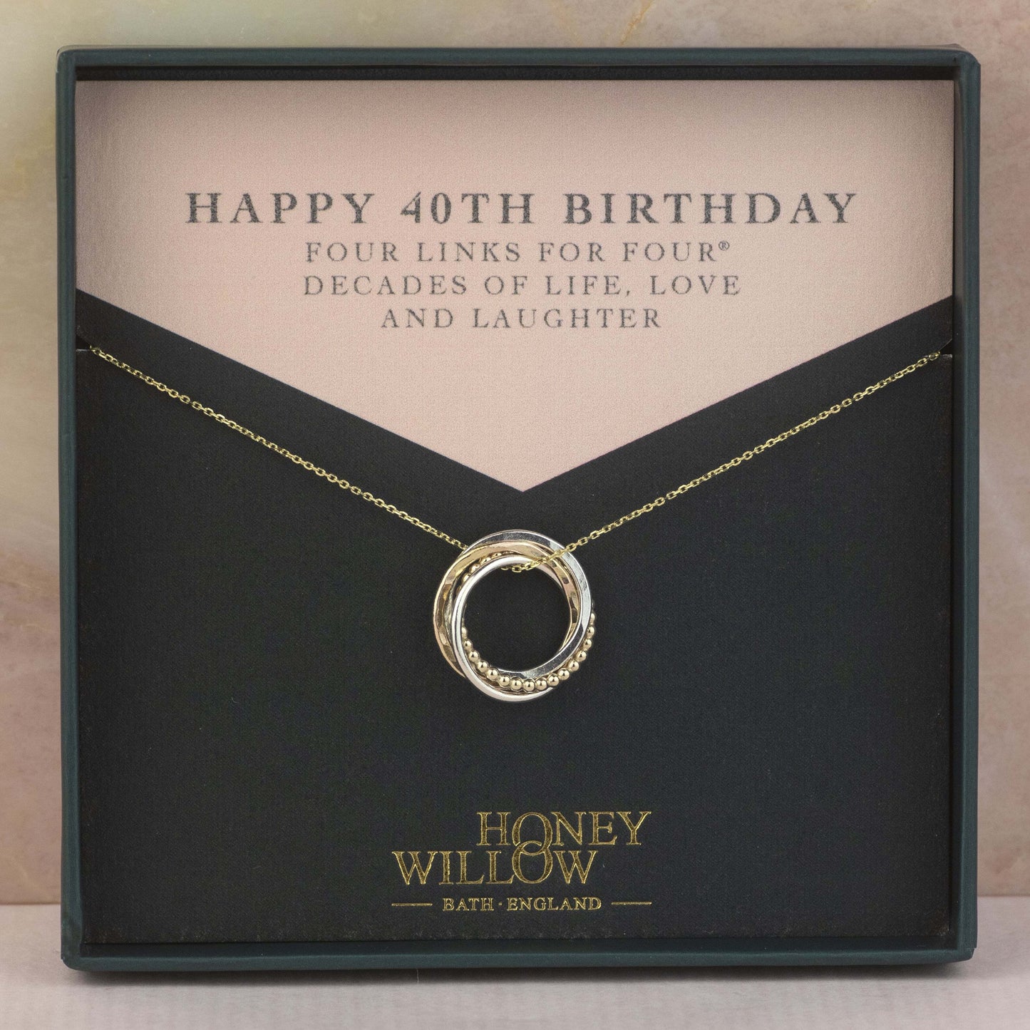9kt Gold 40th Birthday Necklace - The Original 4 Links for 4 Decades Necklace