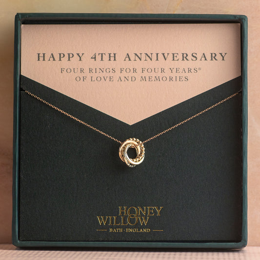 Tiny 9kt Gold 4th Anniversary Love Knot Necklace - Recycled White Gold - Rose Gold - Yellow Gold