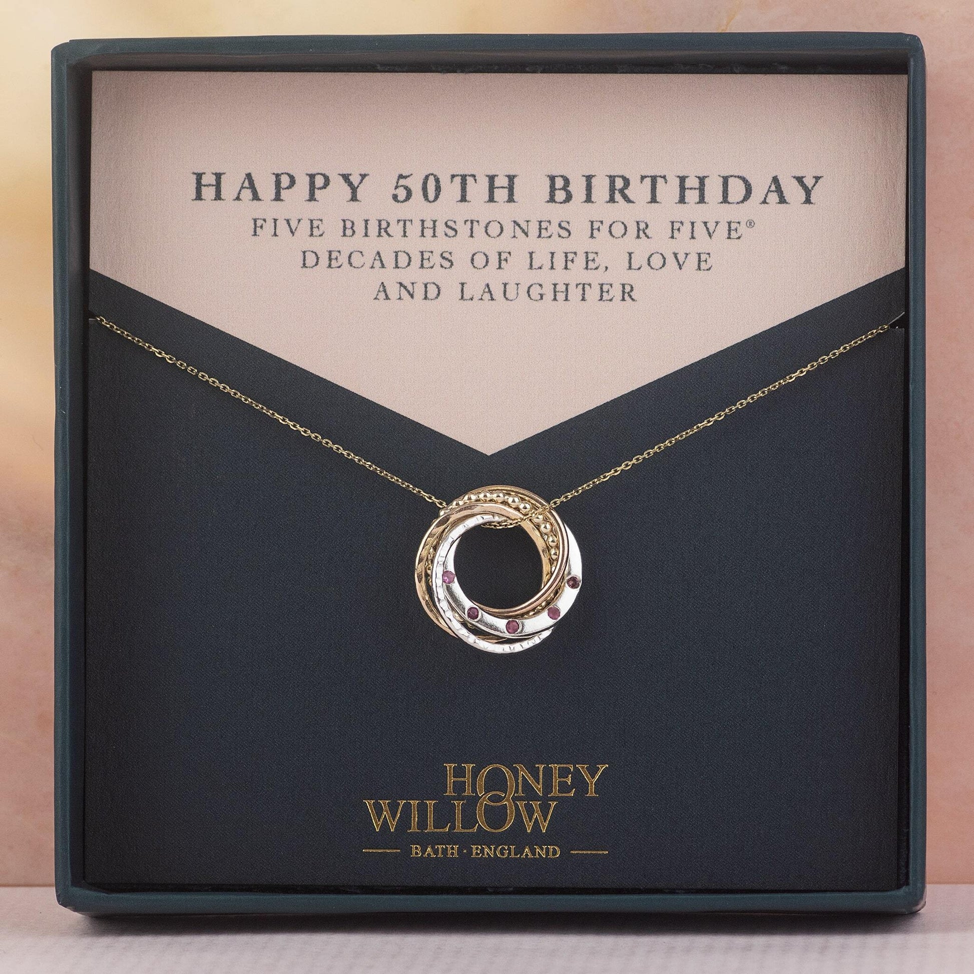 Recycled 9kt Gold and Silver 50th Birthday Necklace - 5 Birthstones for 5® Decades