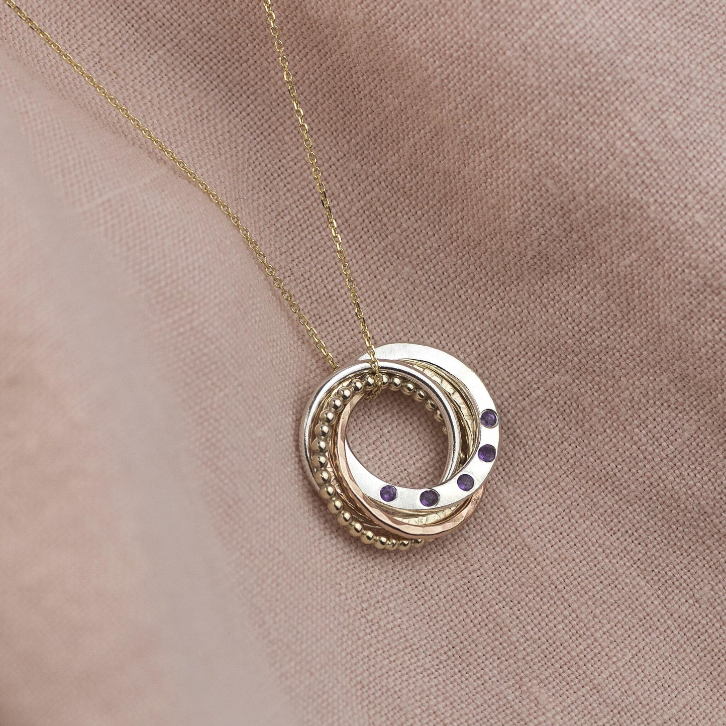 9kt Gold 50th Birthday Necklace - 5 Birthstones for 5 Decades - Recycled Gold, Rose Gold and Silver
