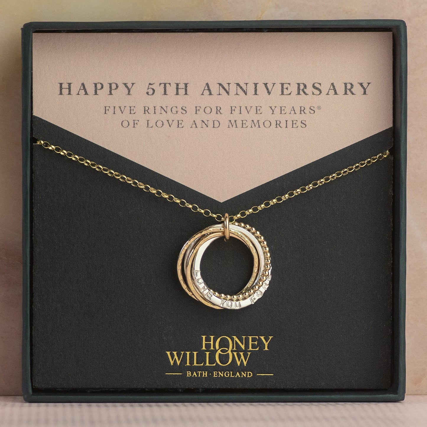 9kt Gold Personalised 5th Anniversary Necklace -  The Original 5 Links for 5 Years Necklace - Recycled Gold, Rose Gold & Silver