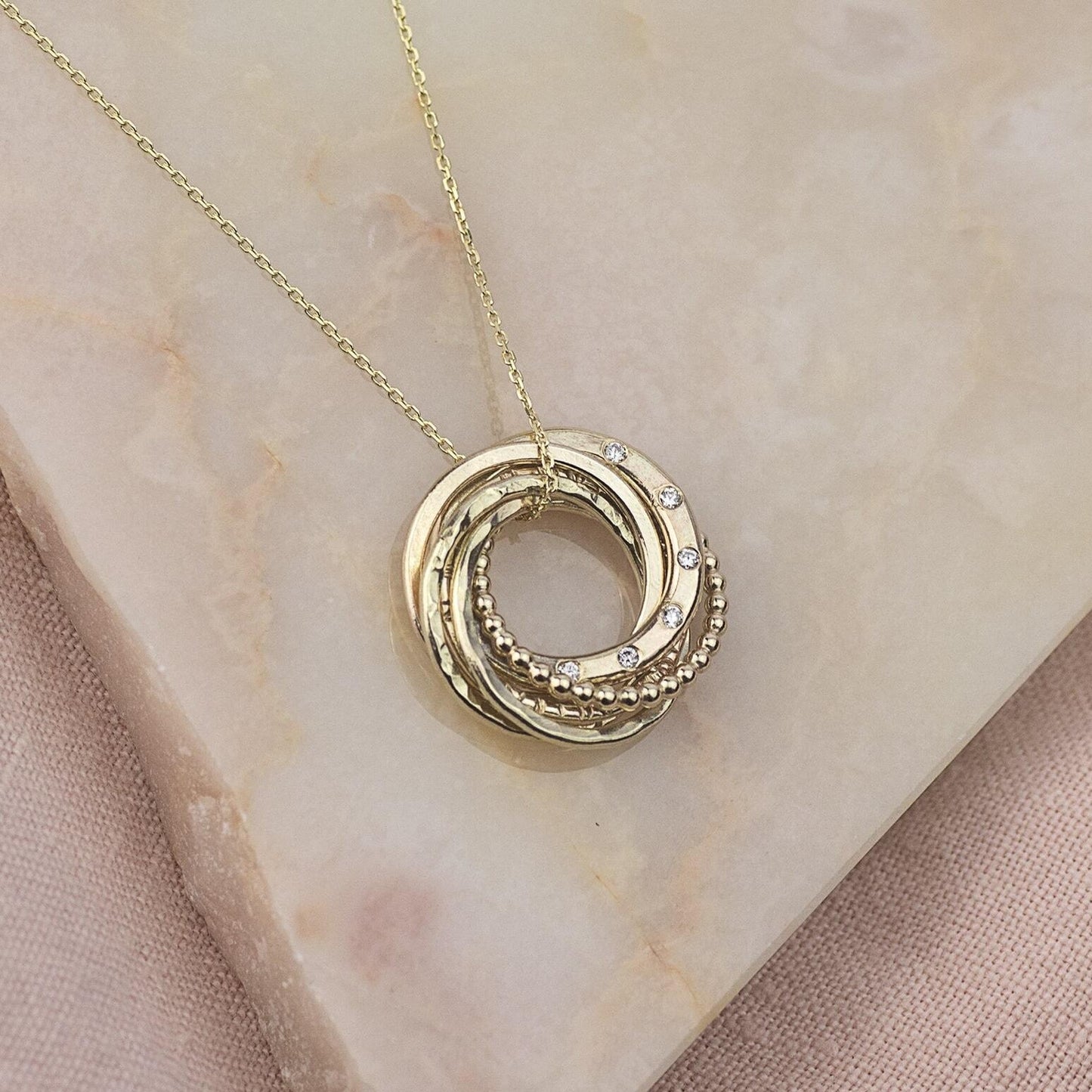 9kt 60th Birthday Necklace - 6 Diamonds for 6 Decades Necklace - Recycled Gold, Rose Gold & Silver