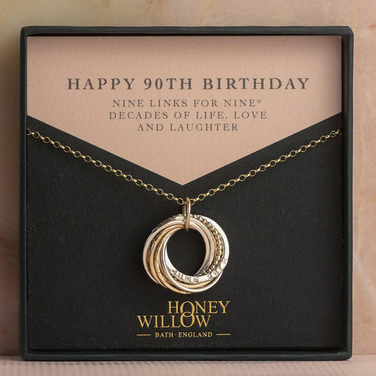 9kt Gold Personalised 90th Birthday Necklace - Hand-Stamped - Recycled Rose Gold - Recycled Yellow Gold - Silver