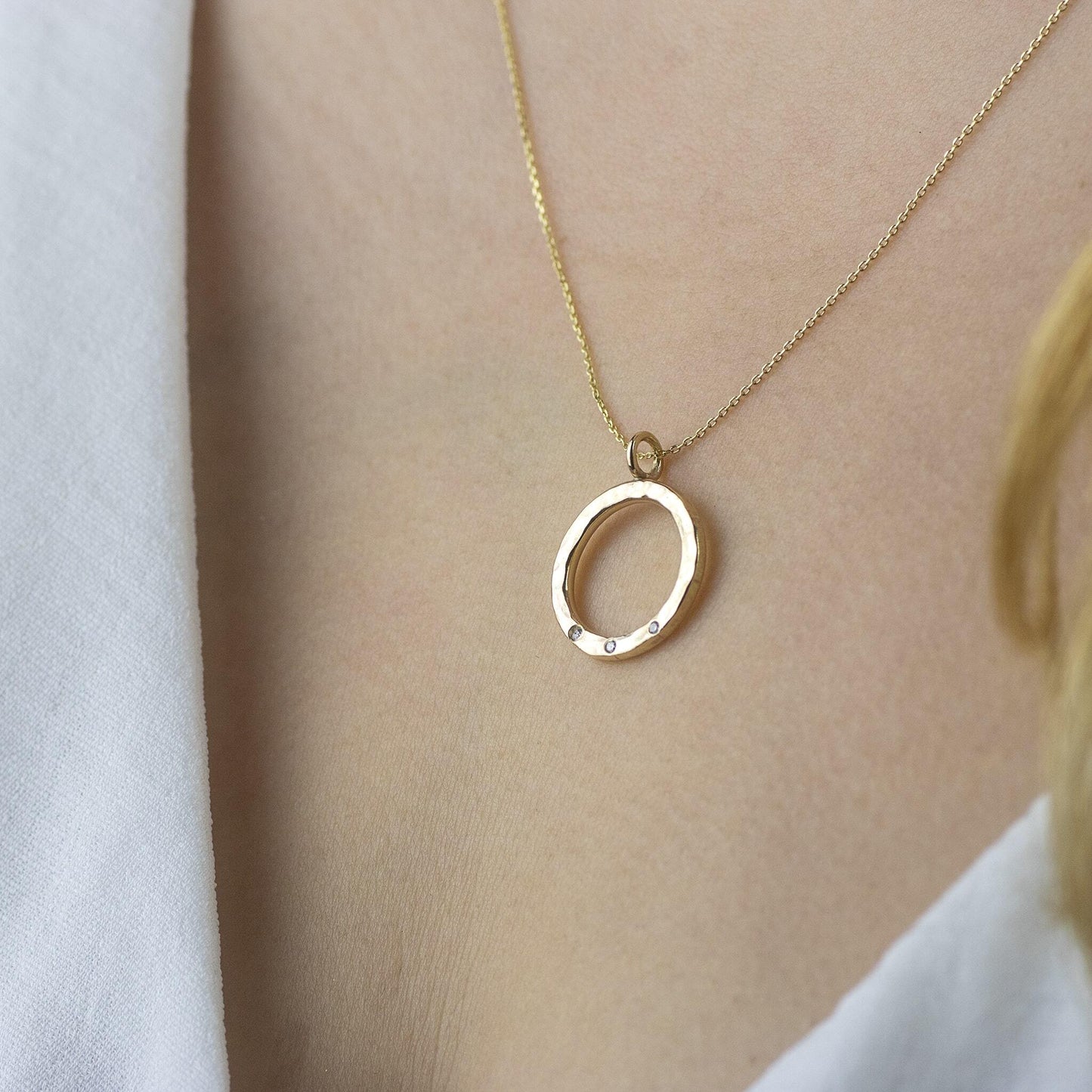 Mother's Day Gift - Recycled 9kt Gold Diamond Halo Necklace - 2 Diamonds for 2 Generations