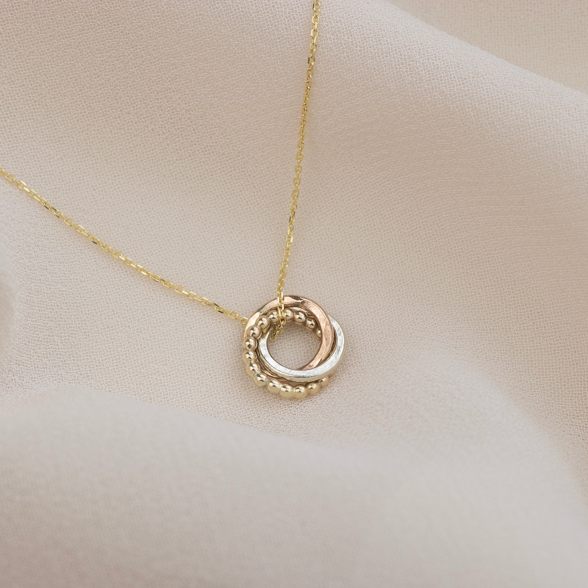 Wedding Day Gift for Bride from Mother & Father - 9kt Gold, Rose Gold & Silver Love Knot Necklace