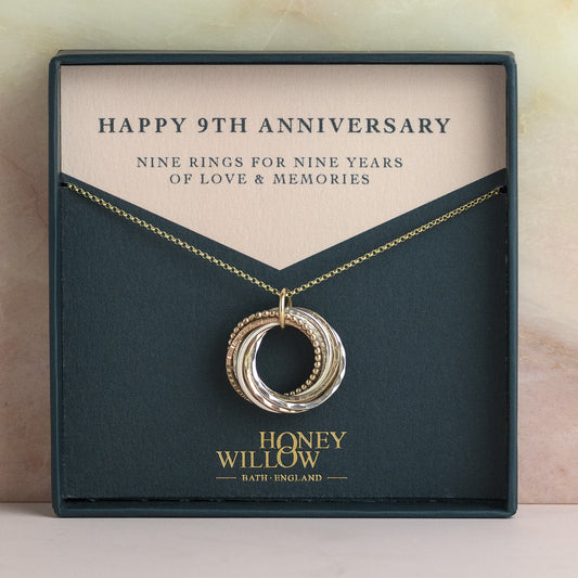 9kt Gold 9th Anniversary Necklace -  The Original 9 Links for 9 Years Necklace - Recycled Gold, Rose Gold & Silver