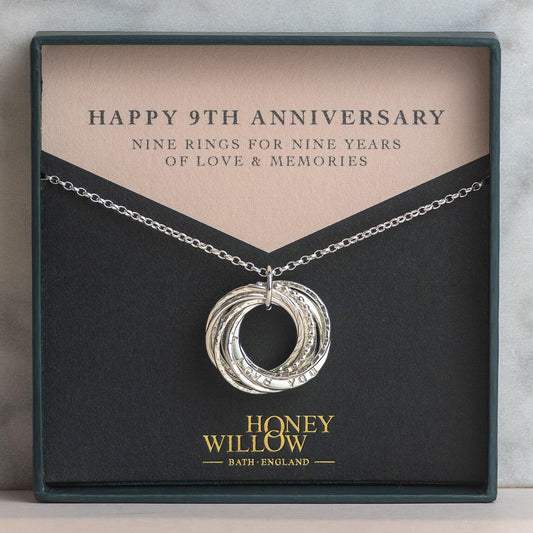 Personalised 9th Anniversary Necklace - The Original 9 Rings for 9 Years Necklace - Silver