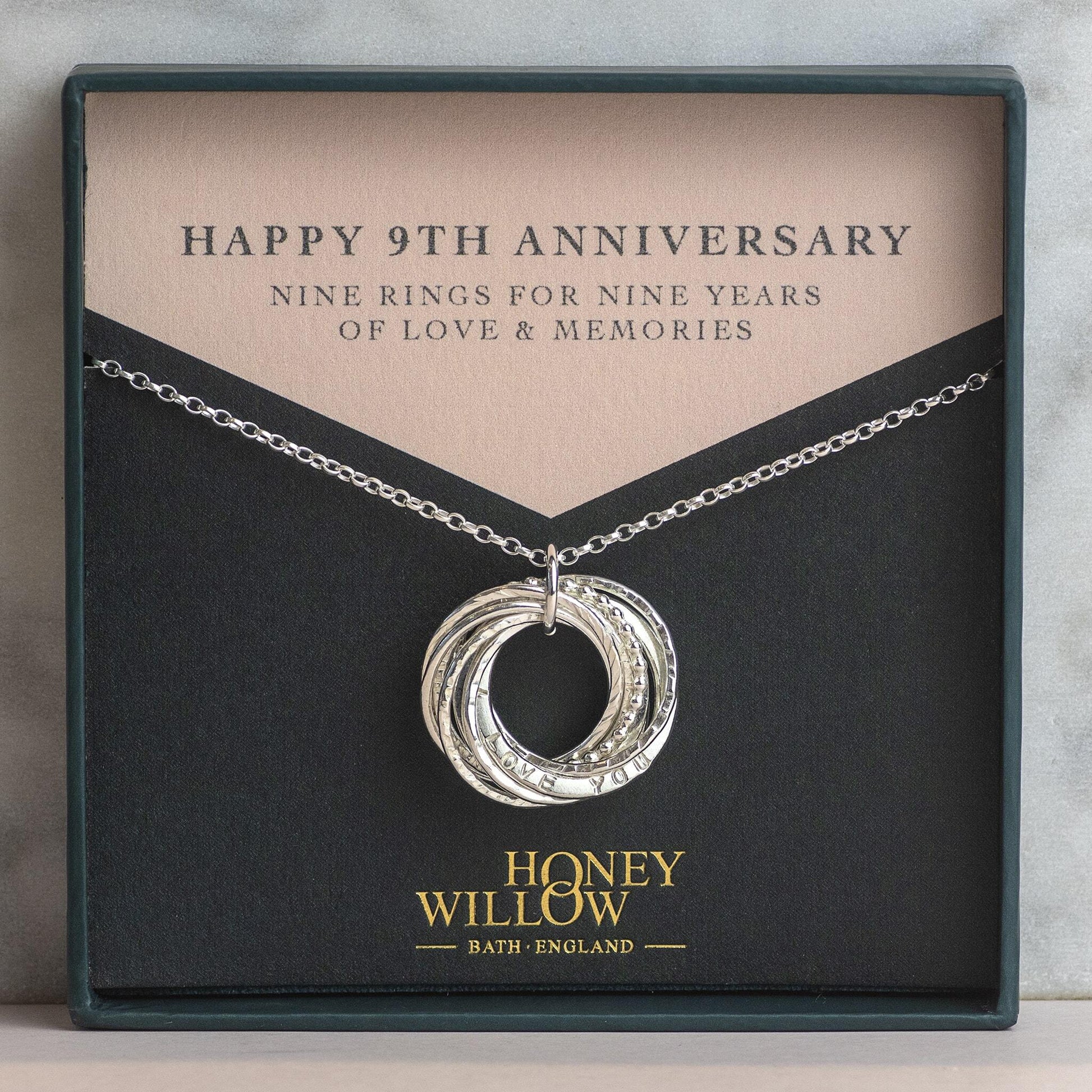 Personalised 9th Anniversary Necklace - Silver - Hand Stamped