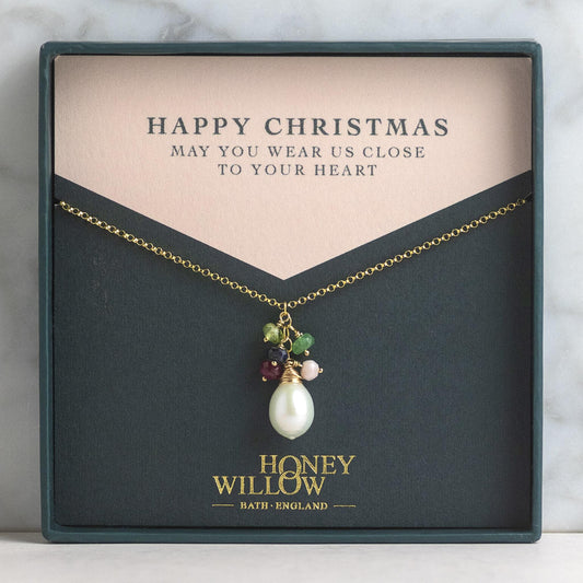 Christmas Gift for Mum - Family Birthstone Necklace with Freshwater Pearl