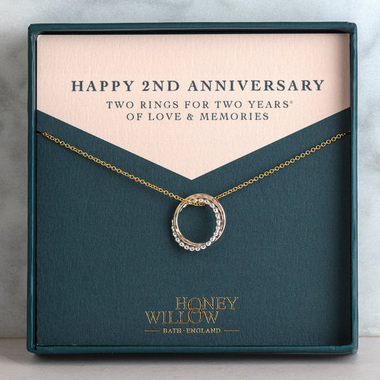 2nd Anniversary Necklace - Petite Mixed Metal - The Original 2 Links for 2 Years Necklace
