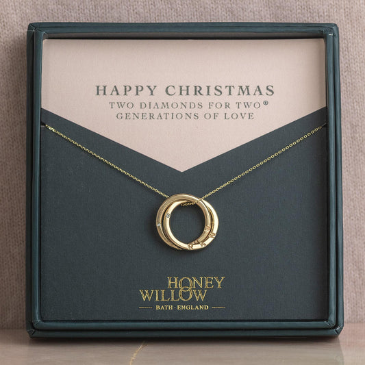 Christmas Gift For Her - Personalised 9kt Gold Double Diamond Necklace