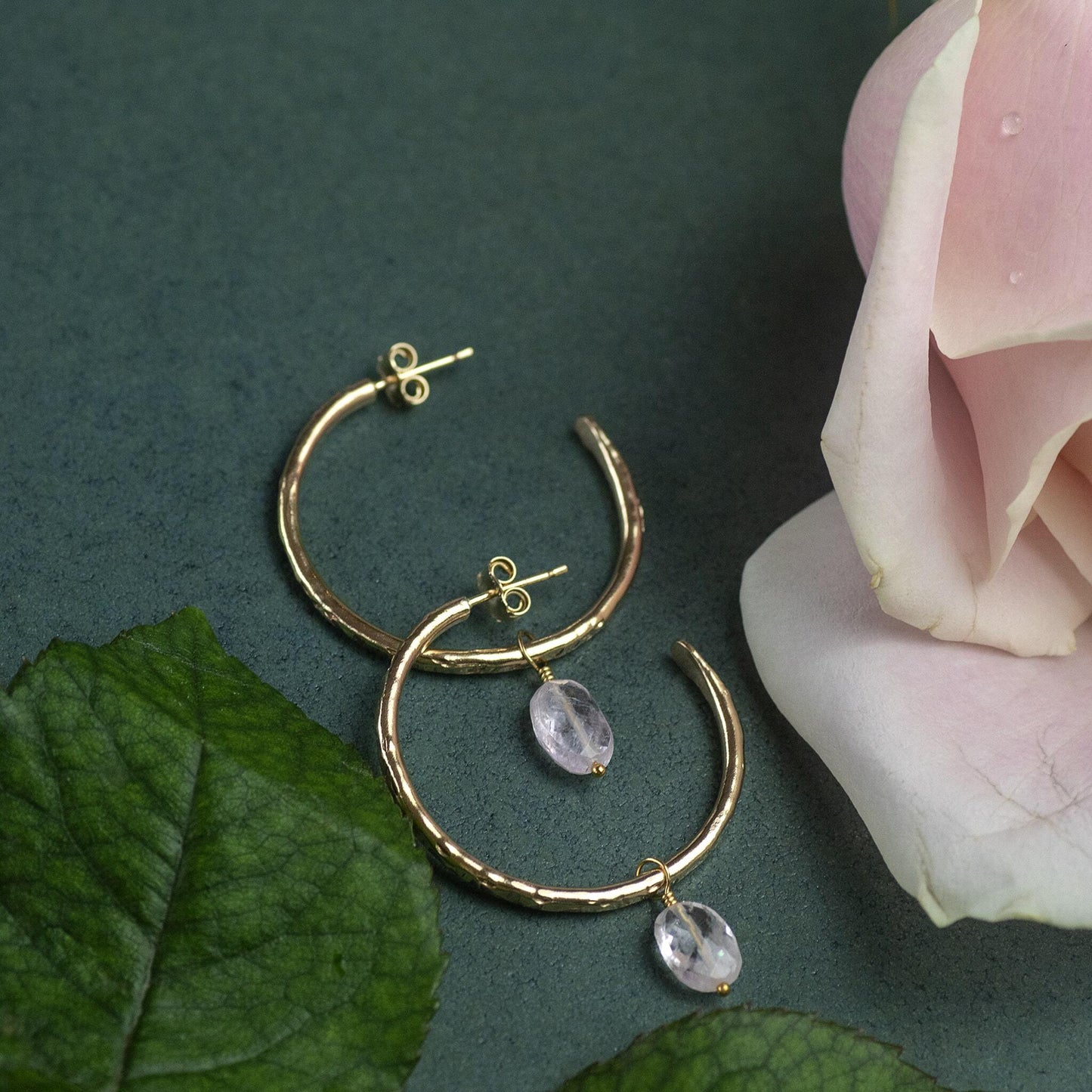 Small Gold Hoops with Morganite