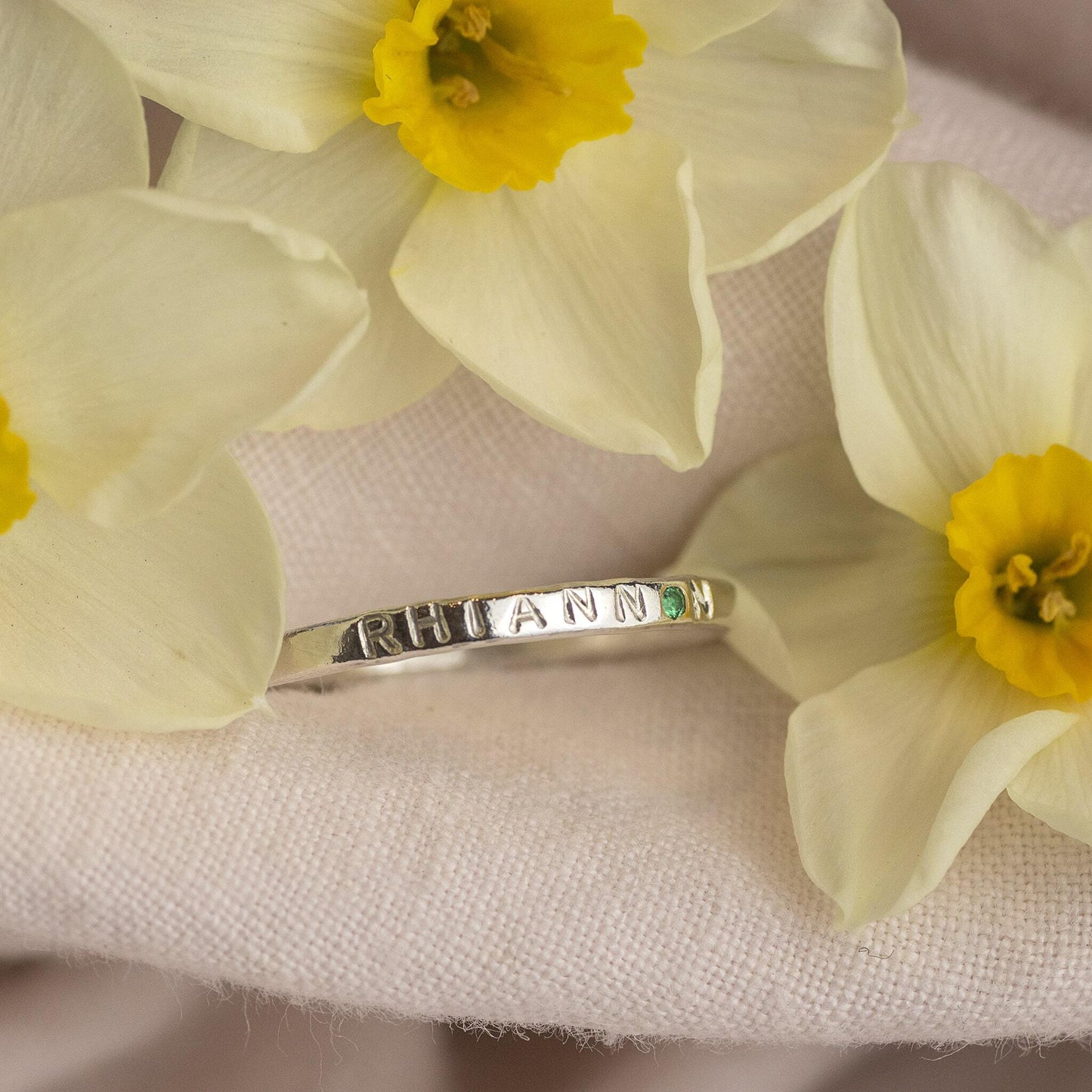 Silver Name Ring with Birthstone