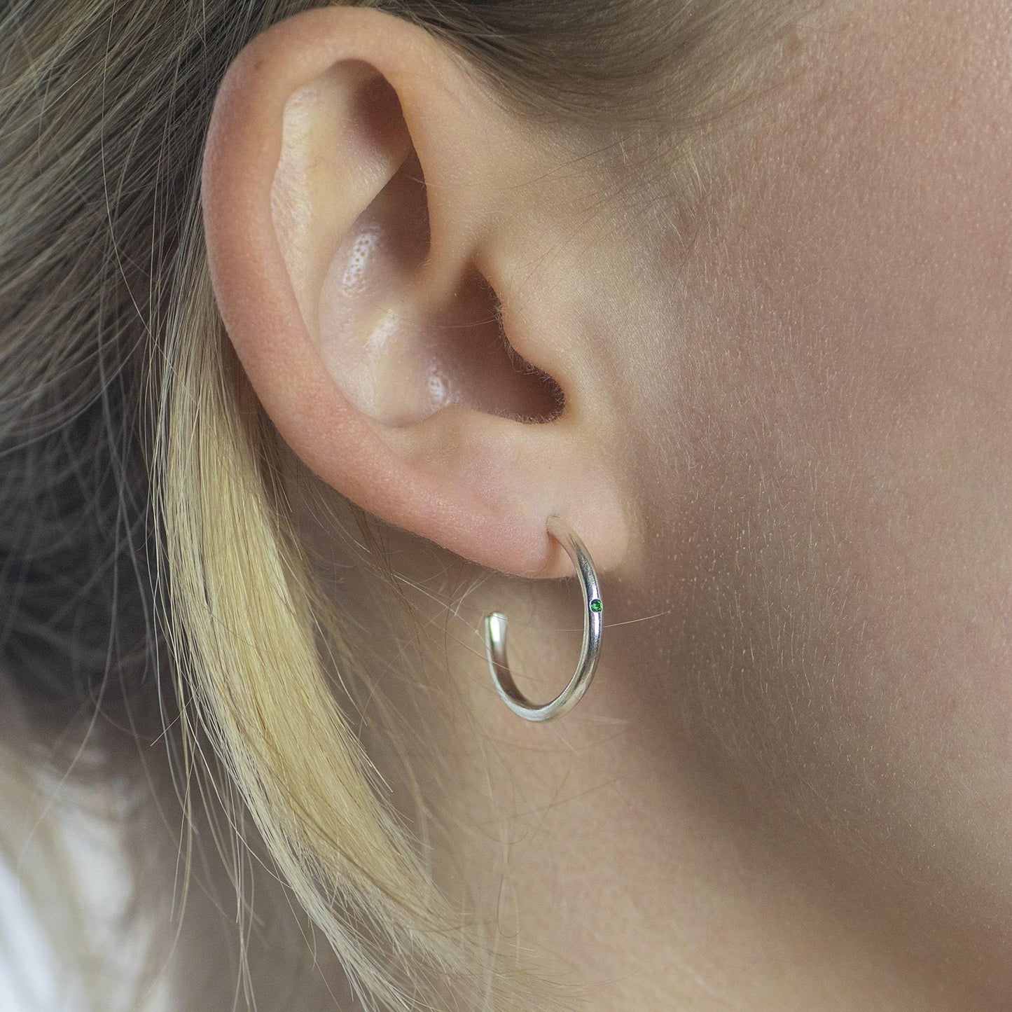 Petite Silver Birthstone Hoop Earrings - 2cm