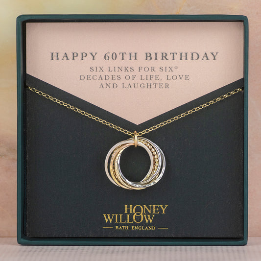 9kt Gold 60th Birthday Necklace - Recycled Gold, Rose Gold & Silver - The Original 6 Links for 6® Decades Necklace