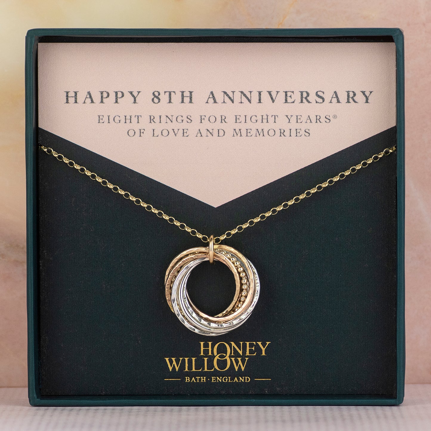 9kt Gold 8th Anniversary Necklace -  The Original 8 Links for 8 Years Necklace - Recycled Gold, Rose Gold & Silver