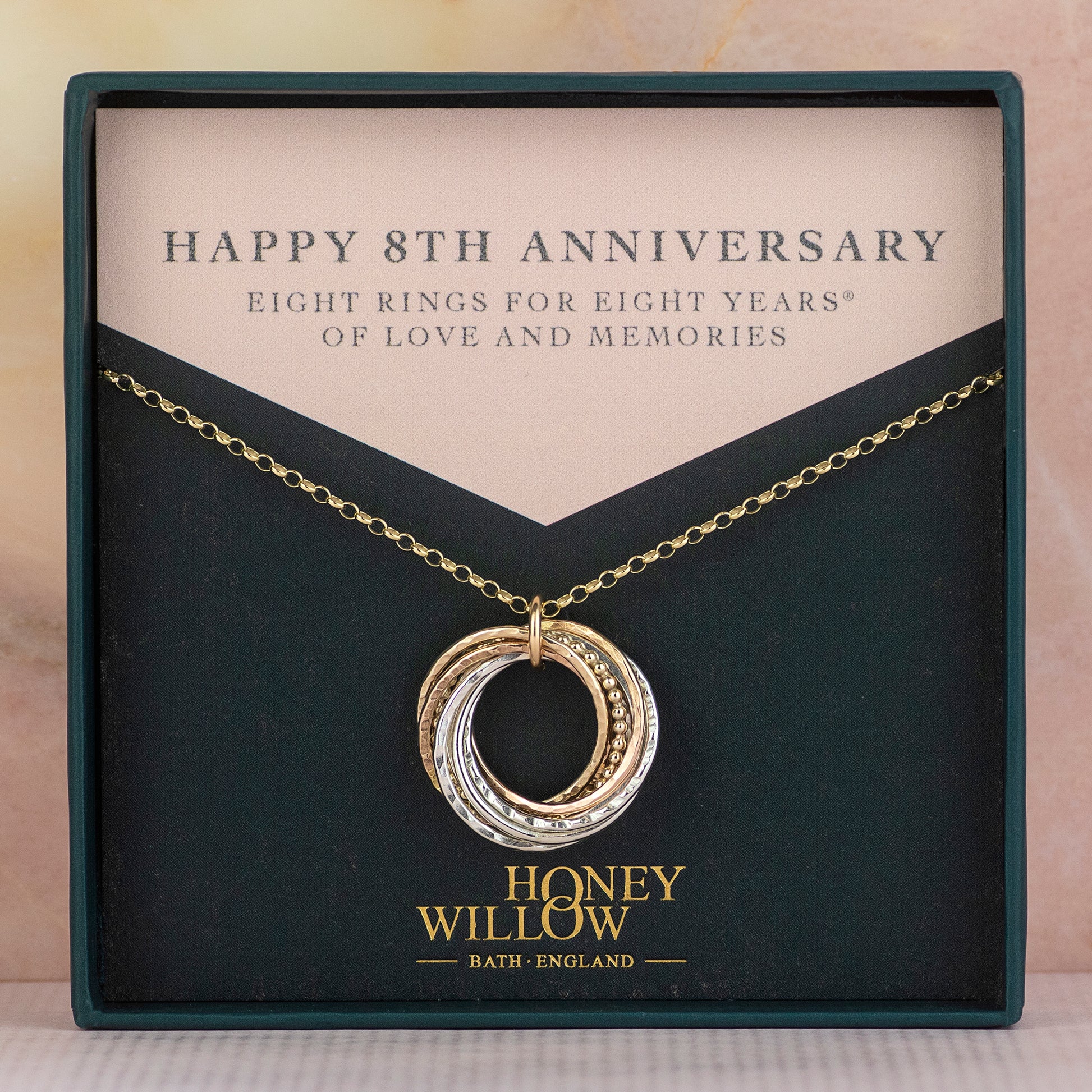 9kt Gold 8th Anniversary Necklace The Original Links for Years Necklace Recycled Gold, Rose Gold Silver