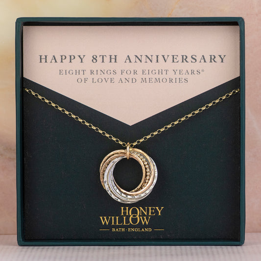 9kt Gold 8th Anniversary Necklace - Rose Gold - Yellow Gold - Silver