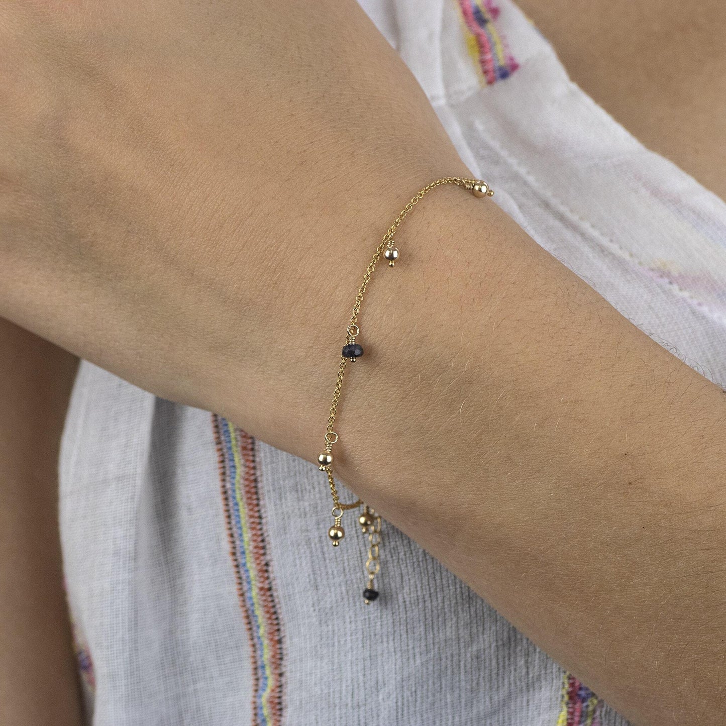 13th Birthday Gift - Delicate Double Birthstone Bracelet - Silver & Gold