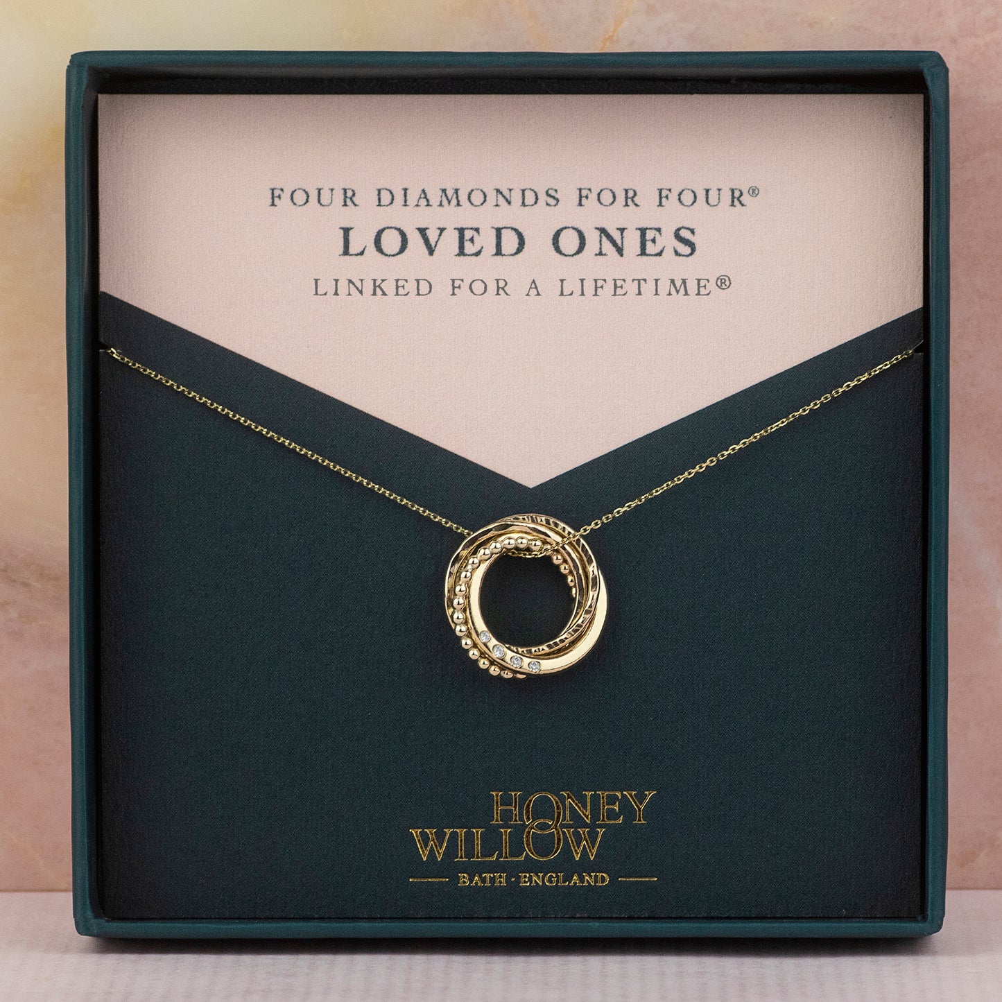 Recycled 9kt Gold Mother's Necklace - 4 Diamonds for 4 Loved Ones