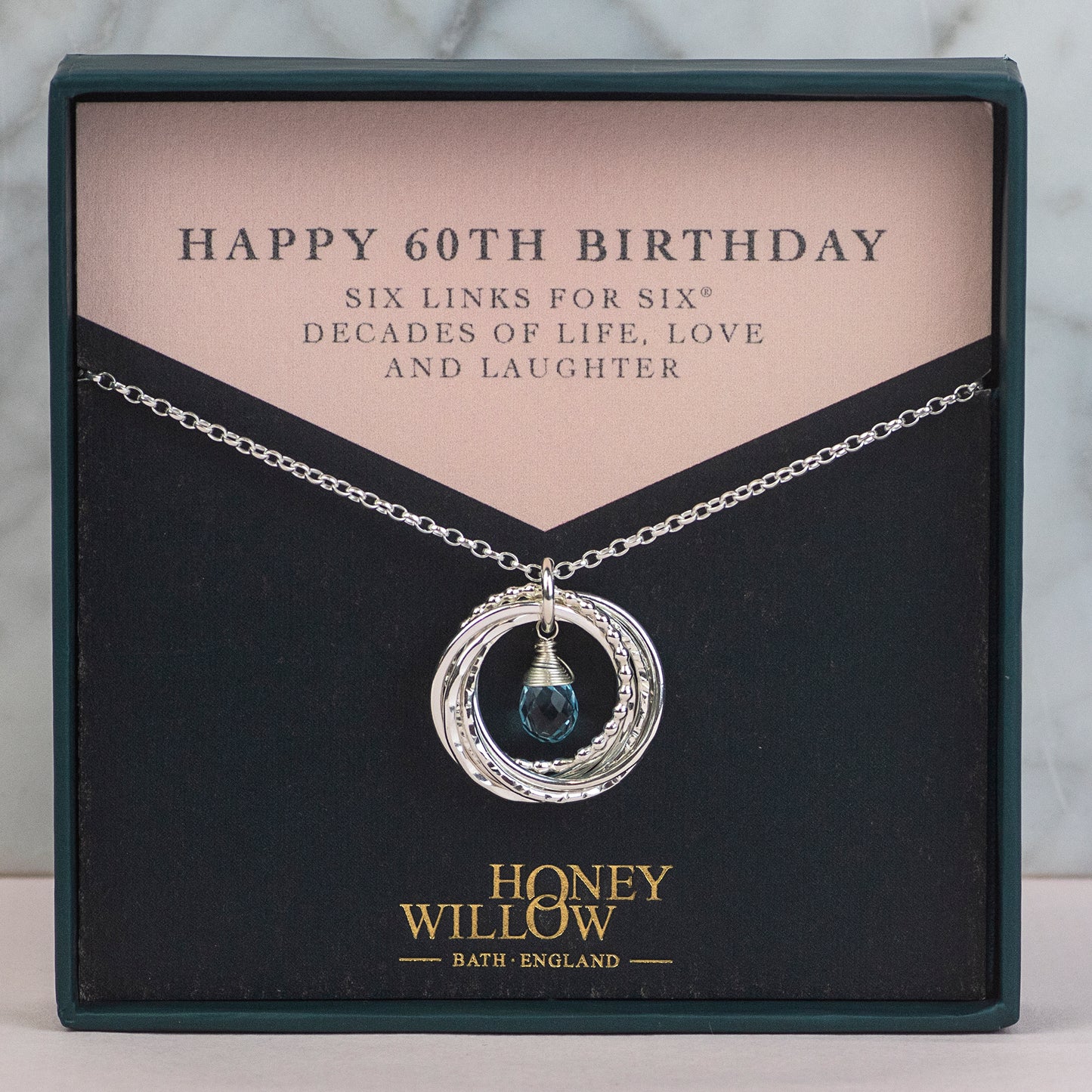 60th Birthday Birthstone Necklace - The Original 6 Links for 6 Decades Necklace - Silver