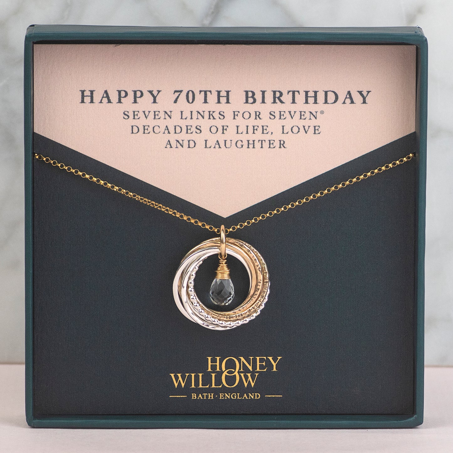 70th Birthday Birthstone Necklace - The Original 7 Links for 7 Decades Necklace - Silver & Gold
