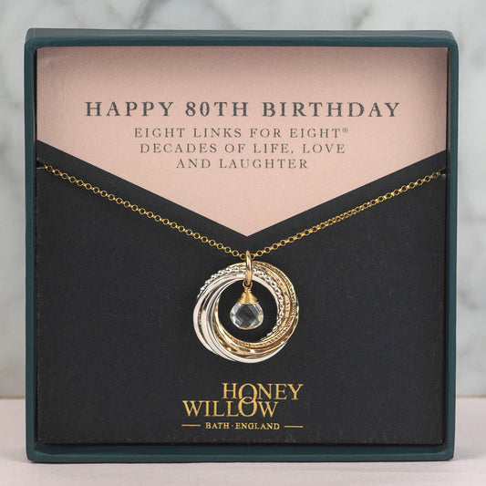 80th Birthday Birthstone Necklace - Mixed Metal - The Original 8 Links for 8 Decades Necklace